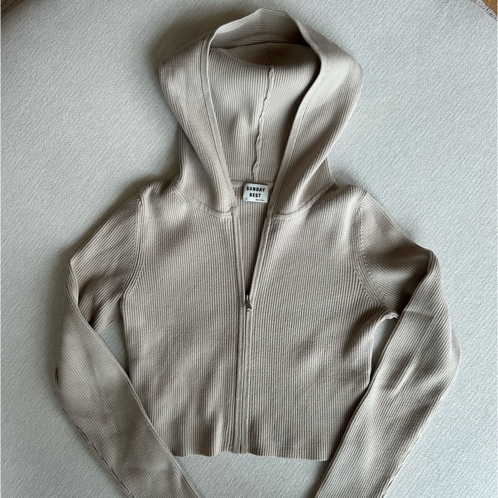 Aritzia Sunday Best Beige Zip Up Hoodie